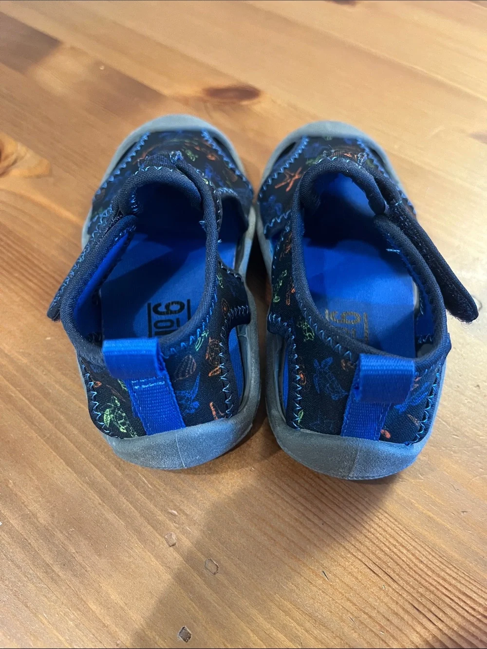 Kids Navy Blue Water Shoes with Sea Creature Print